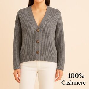 Quince 100% Cashmere Cardigan Sweater Heather Gray